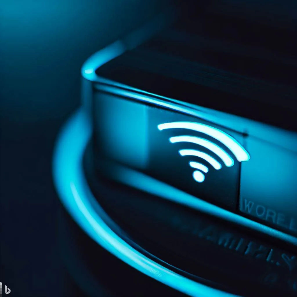 Close-up of a Wi-Fi router with a security lock icon