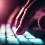 Close-up of a person typing a password on a keyboard.